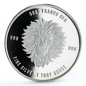 Chad 5000 francs Wildlife Mandala Lion proof silver coin 2018