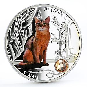 Fiji 2 dollars Small Cats series Somali Fluffy Cat Pet colored silver coin 2013