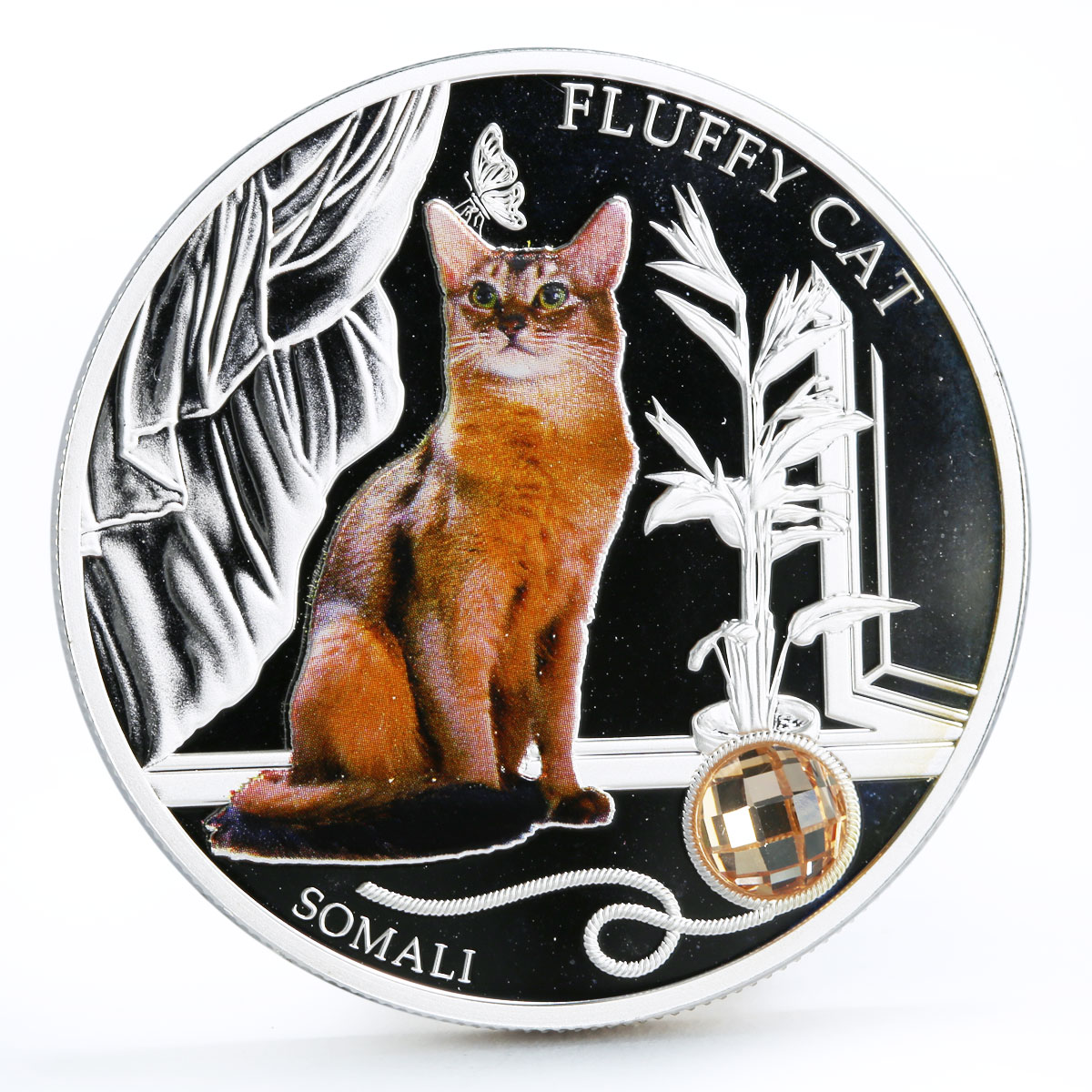 Fiji 2 dollars Small Cats series Somali Fluffy Cat Pet colored silver coin 2013