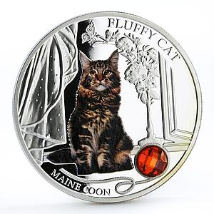 Fiji 2 dollars Small Cats Maine Coon Fluffy Cat Pet colored silver coin 2013