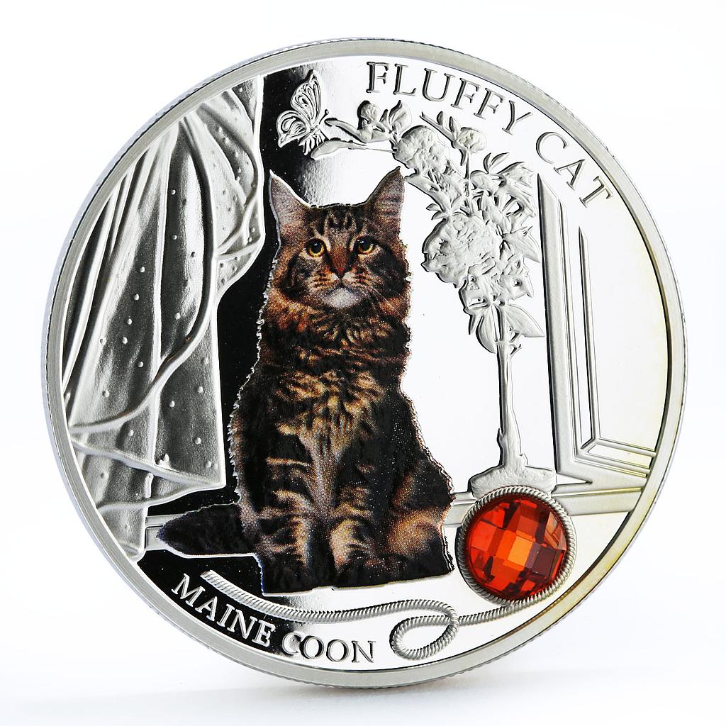 Fiji 2 dollars Small Cats Maine Coon Fluffy Cat Pet colored silver coin 2013