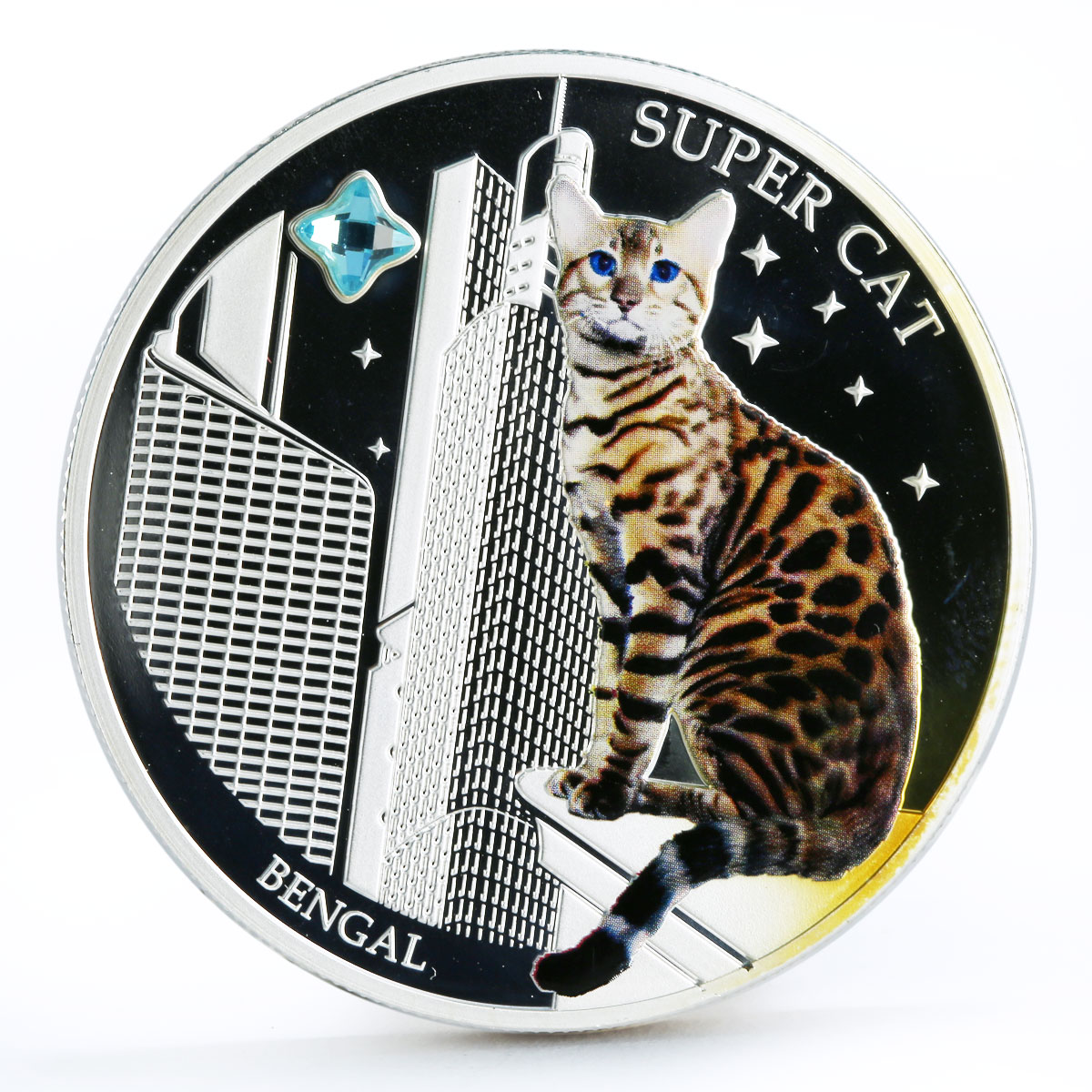 Fiji 2 dollars Small Cats series Bengal Super Cat Pet colored silver coin 2013