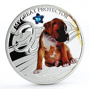 Fiji 2 dollars My Great Protector Boxer Dog colored silver coin 2013