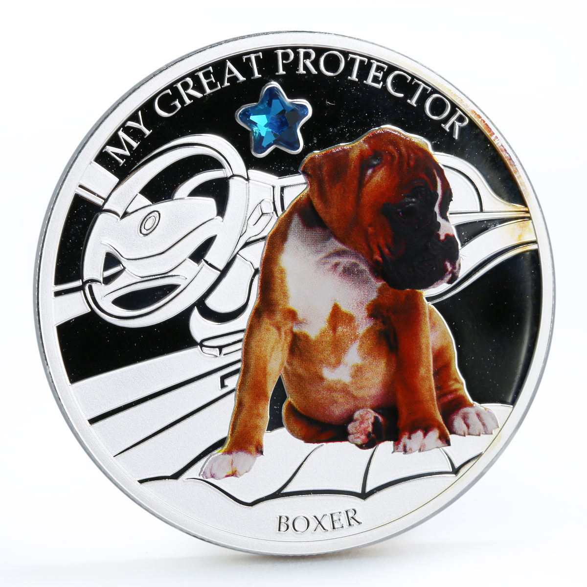 Fiji 2 dollars My Great Protector Boxer Dog colored silver coin 2013