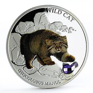 Fiji 2 dollars Wildlife Wild Cat Manul colored silver coin 2013