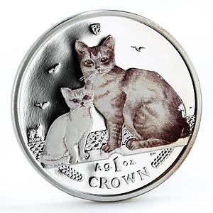 Isle of Man 1 crown Home Pets Two Burmilla Cats Animas colored silver coin 2008