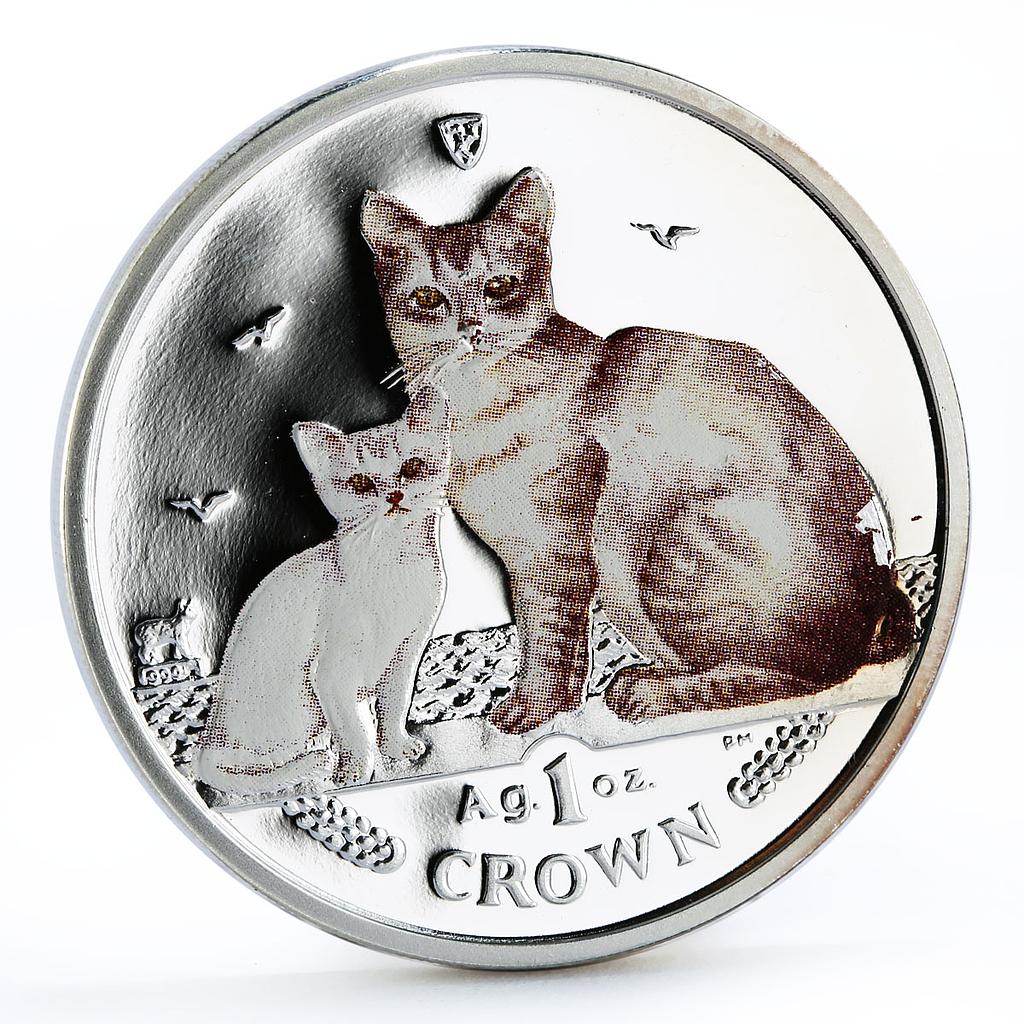 Isle of Man 1 crown Home Pets Two Burmilla Cats Animas colored silver coin 2008