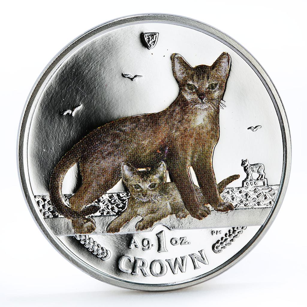 Isle of Man 1 crown Abyssinian Cats Home Pets colored proof silver coin 2010