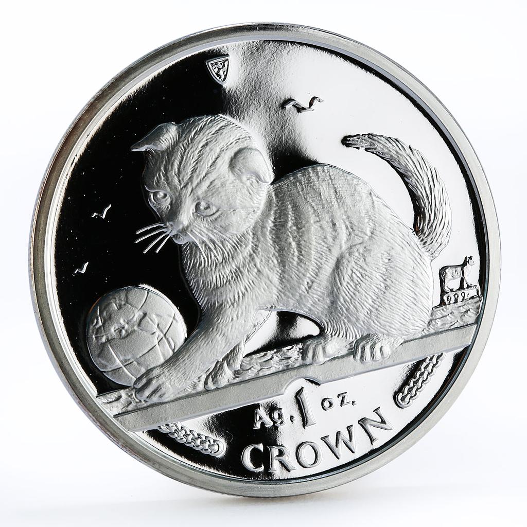 Isle of Man 1 crown Home Pets Scottish Fold Cat Animals proof silver coin 2000