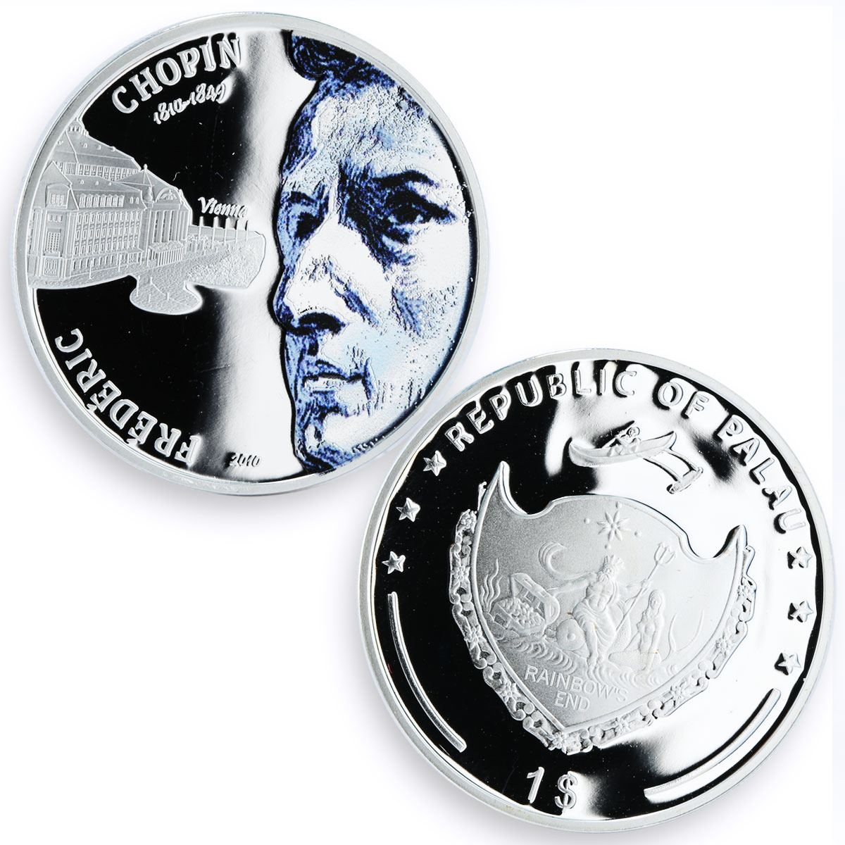 Palau set of 4 coins 200 Years to Frederic Chopin silverplated CuNi coins 2010