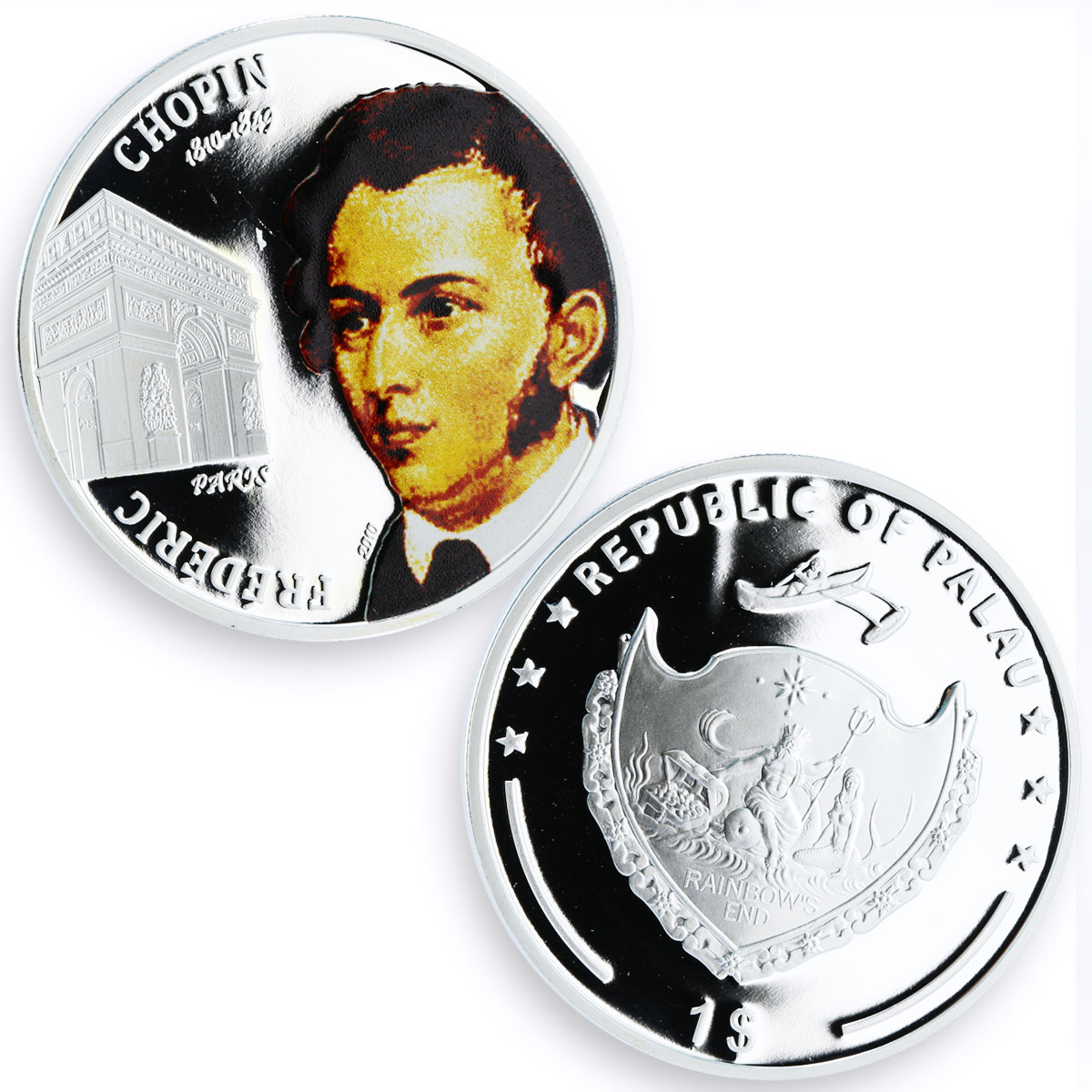 Palau set of 4 coins 200 Years to Frederic Chopin silverplated CuNi coins 2010