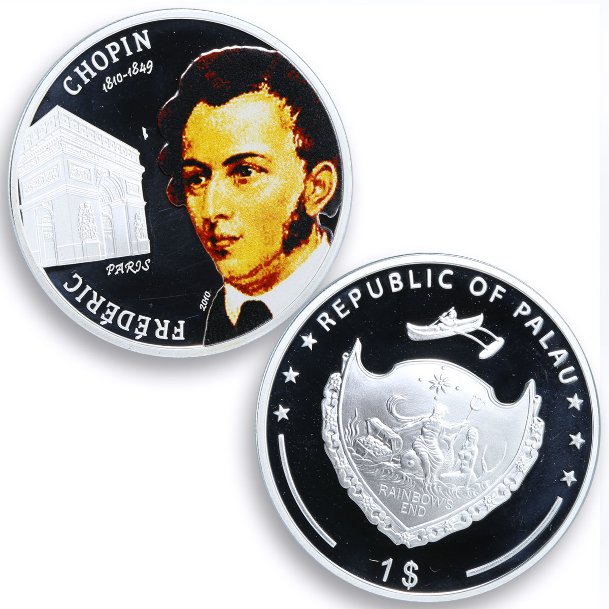 Palau set of 4 coins 200 Years to Frederic Chopin silverplated CuNi coins 2010