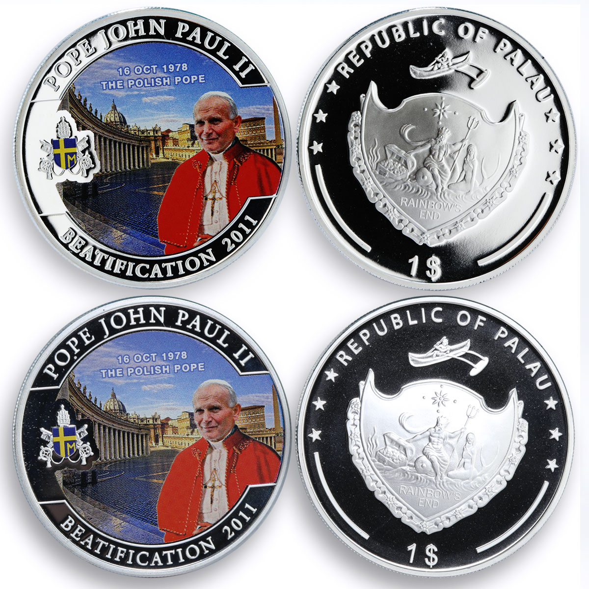 Palau set of 6 coins Pope John's Paul Beatification silverplated CuNi coins 2011