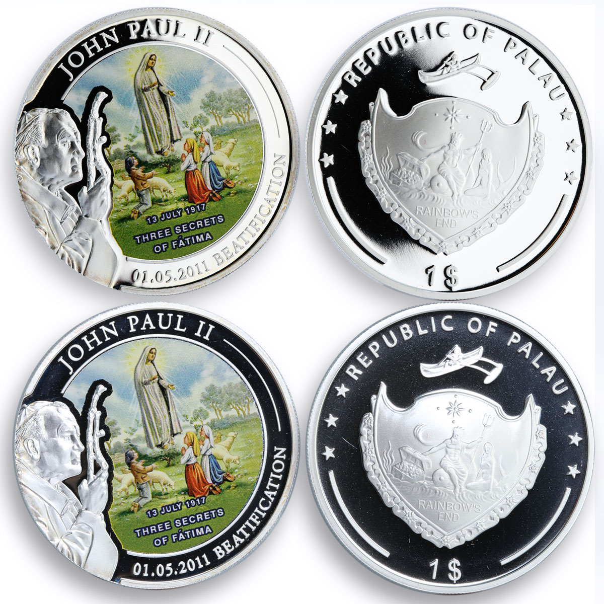 Palau set of 6 coins Pope John's Paul Beatification silverplated CuNi coins 2011