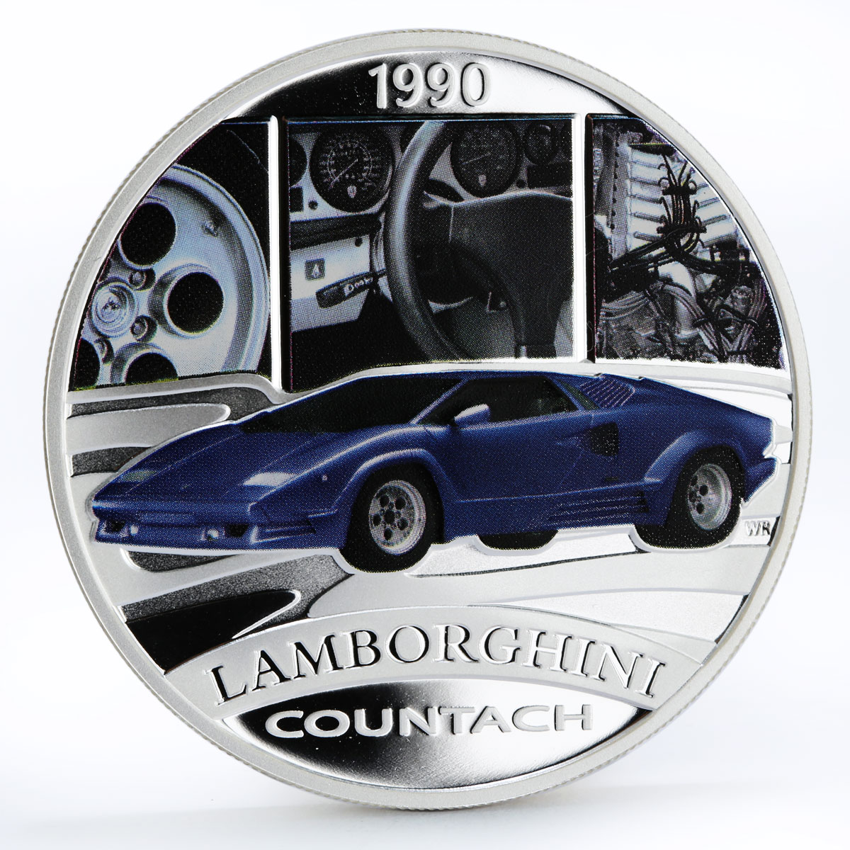 Tuvalu 1 dollar Lamborghini Countach colored silver proof coin 2006