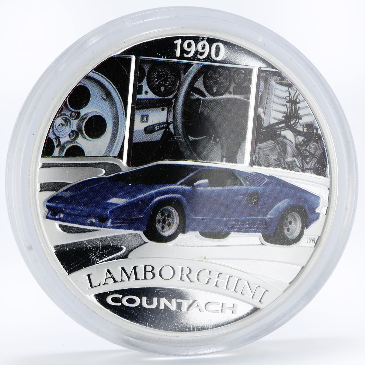 Tuvalu 1 dollar Lamborghini Countach colored silver proof coin 2006