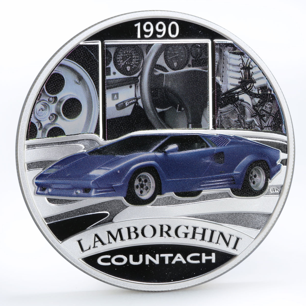 Tuvalu 1 dollar Lamborghini Countach colored silver proof coin 2006