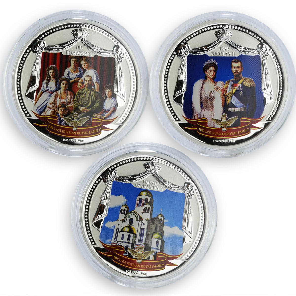 Fiji set of 3 coins Last Russian Royal Family Romanovs colored silver coins 2009