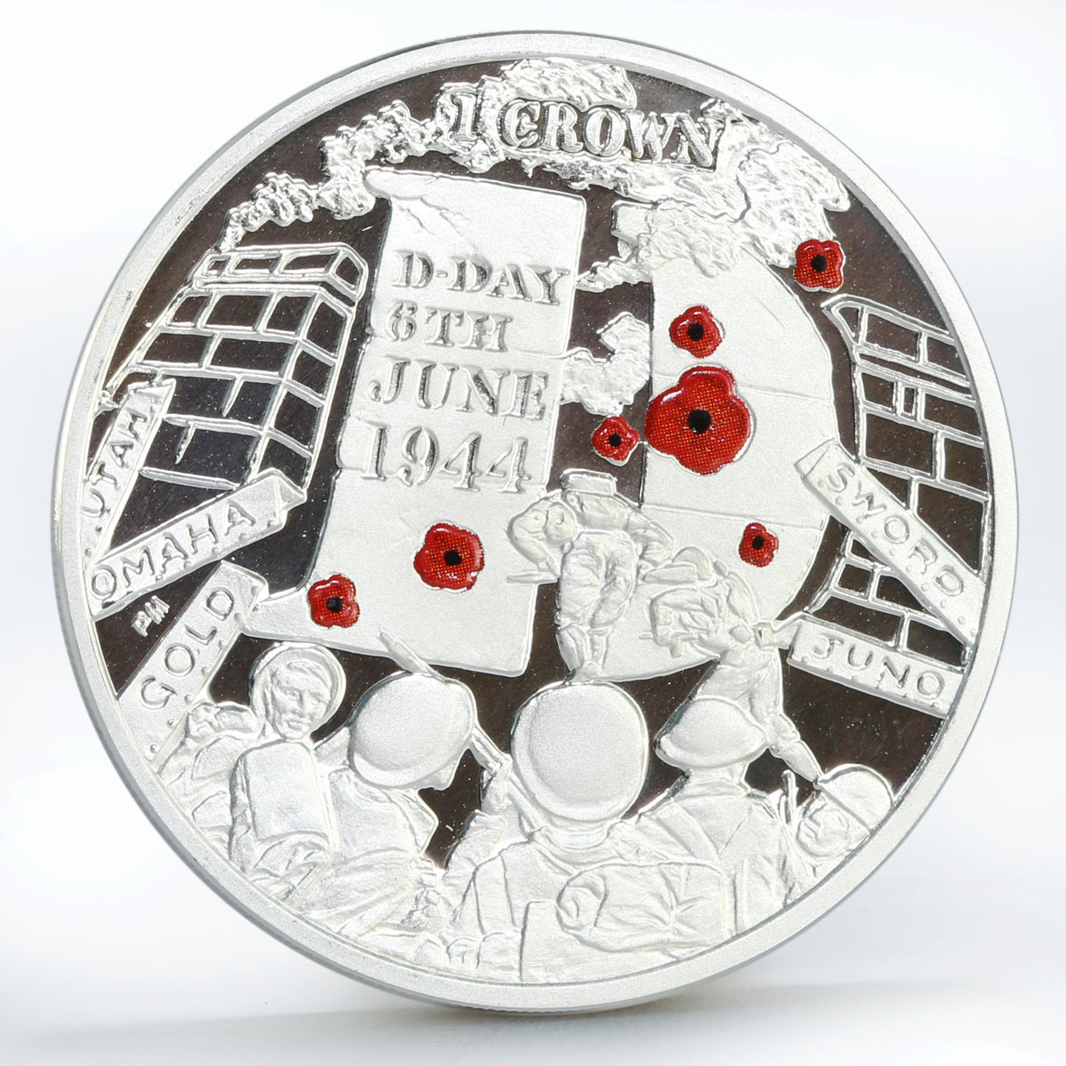 Isle of Man 1 crown 70th Anniversary of D Day WWII Soldiers silver coin 2014