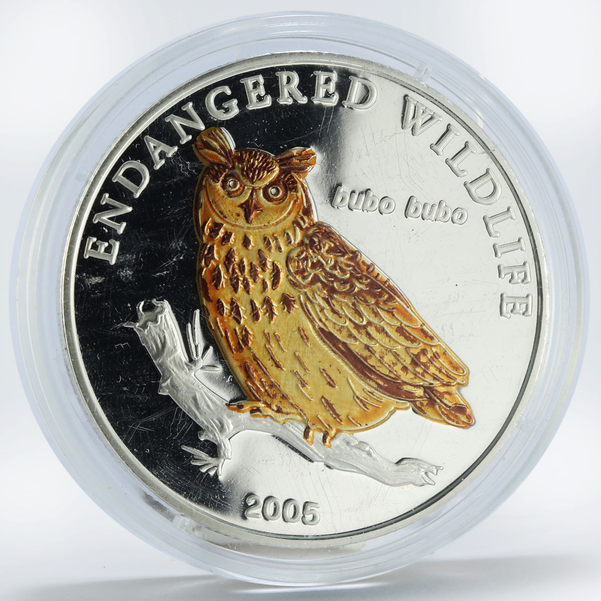 Mongolia 500 togrog Eurasian Owl Bubo silver coin 2005