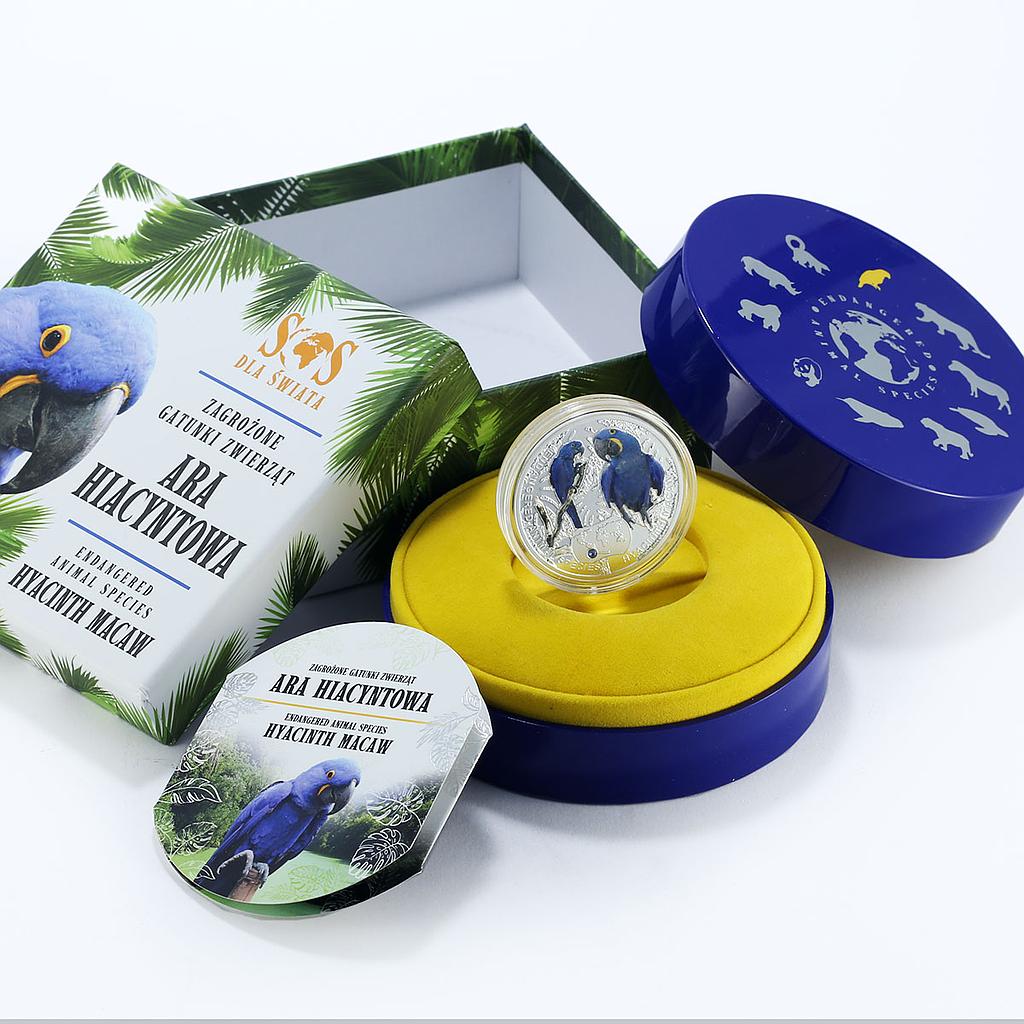 Niue 1 dollar Endangered Animal Species Hyacinth Macaw Parrot silver coin 2014