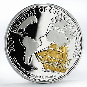 Samoa 10 dollars Birthday of Charles Darwin Ship Beagle proof silver coin 2009