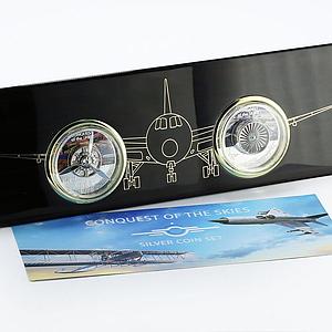 Tanzania set of 2 coins The Conquest of the Skies colored silver coins 2019