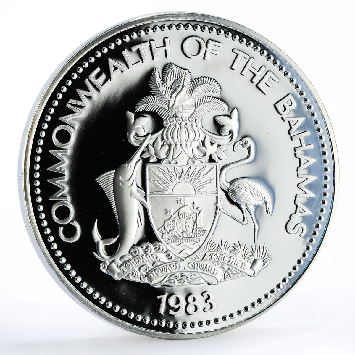 Bahamas 10 dollars Coronation Jubilee Royal Symbols silver coin 1983