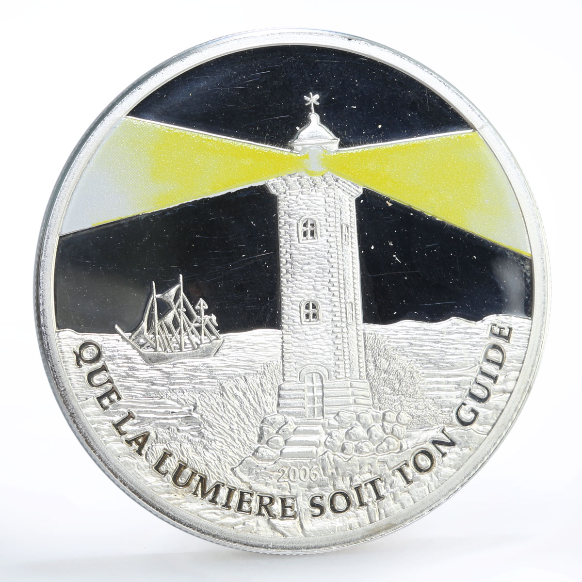 Congo 10 francs Lighthouse Ship Sea Rock Island colored silver coin 2006