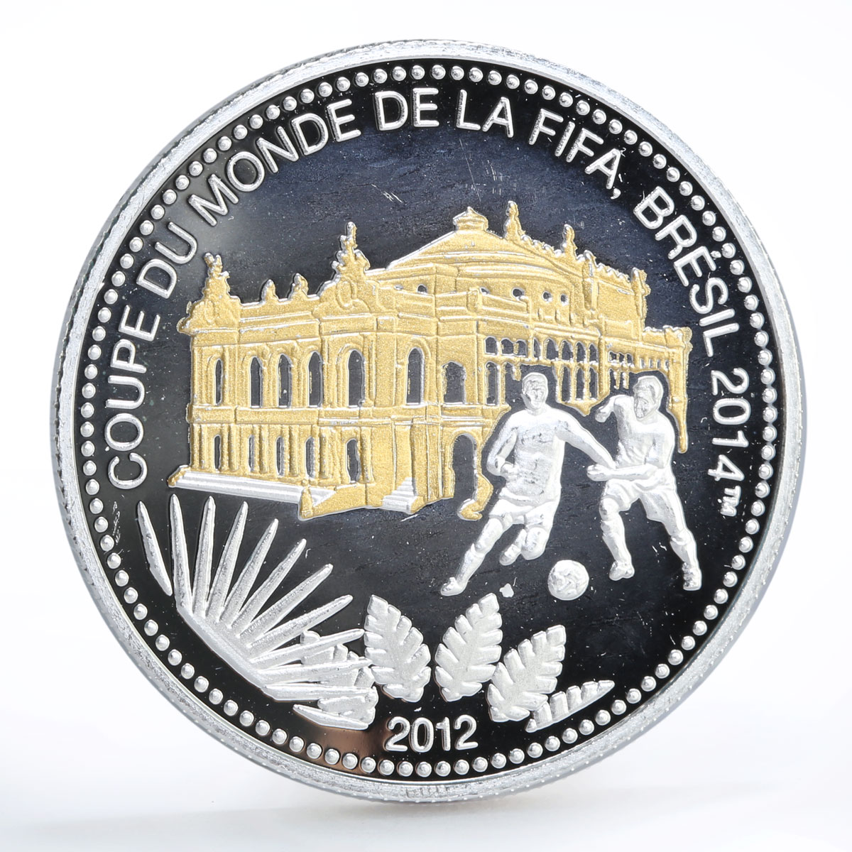 Congo 1000 francs Football World Cup in Brazil Players gilded silver coin 2012