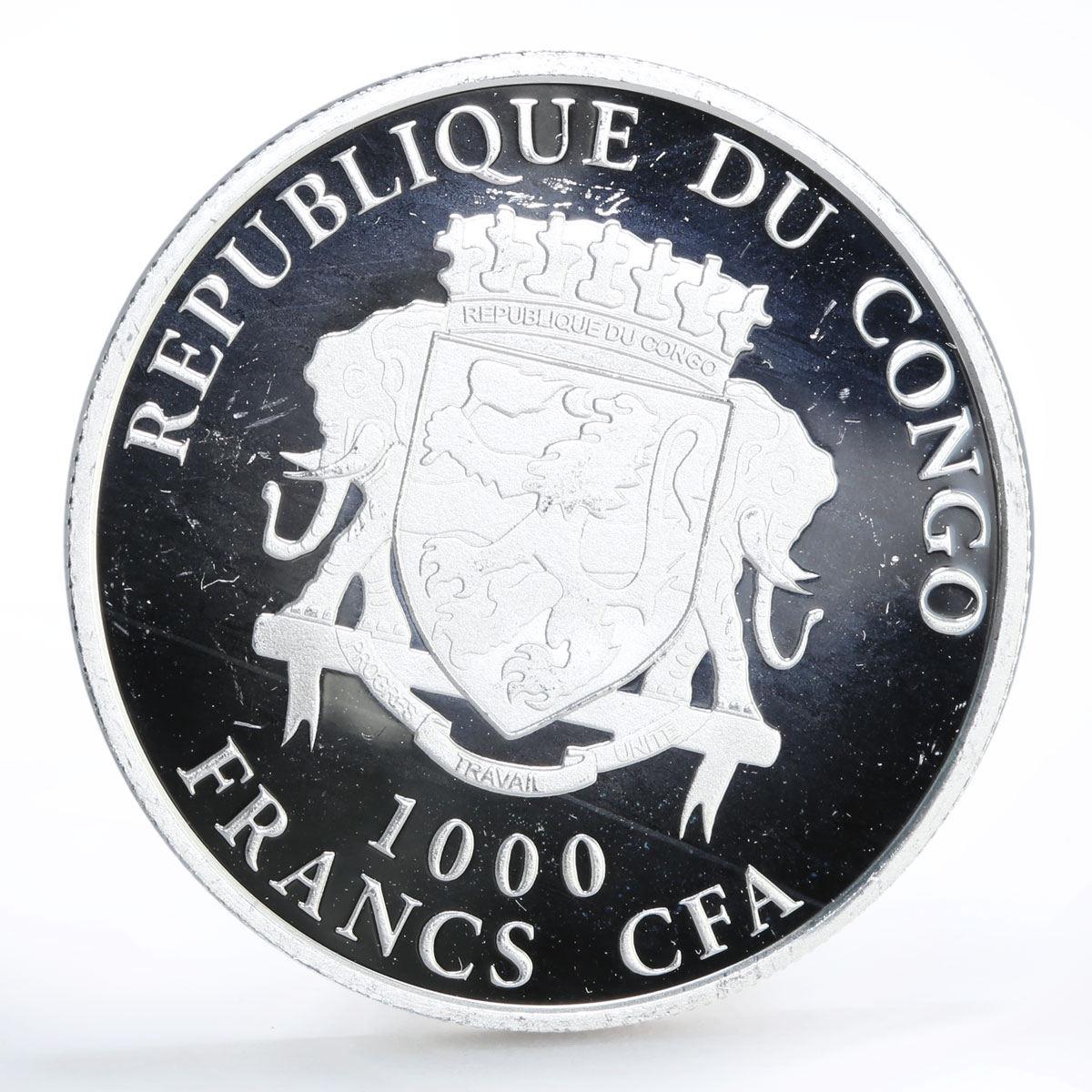 Congo 1000 francs Football World Cup in Brazil Players gilded silver coin 2012
