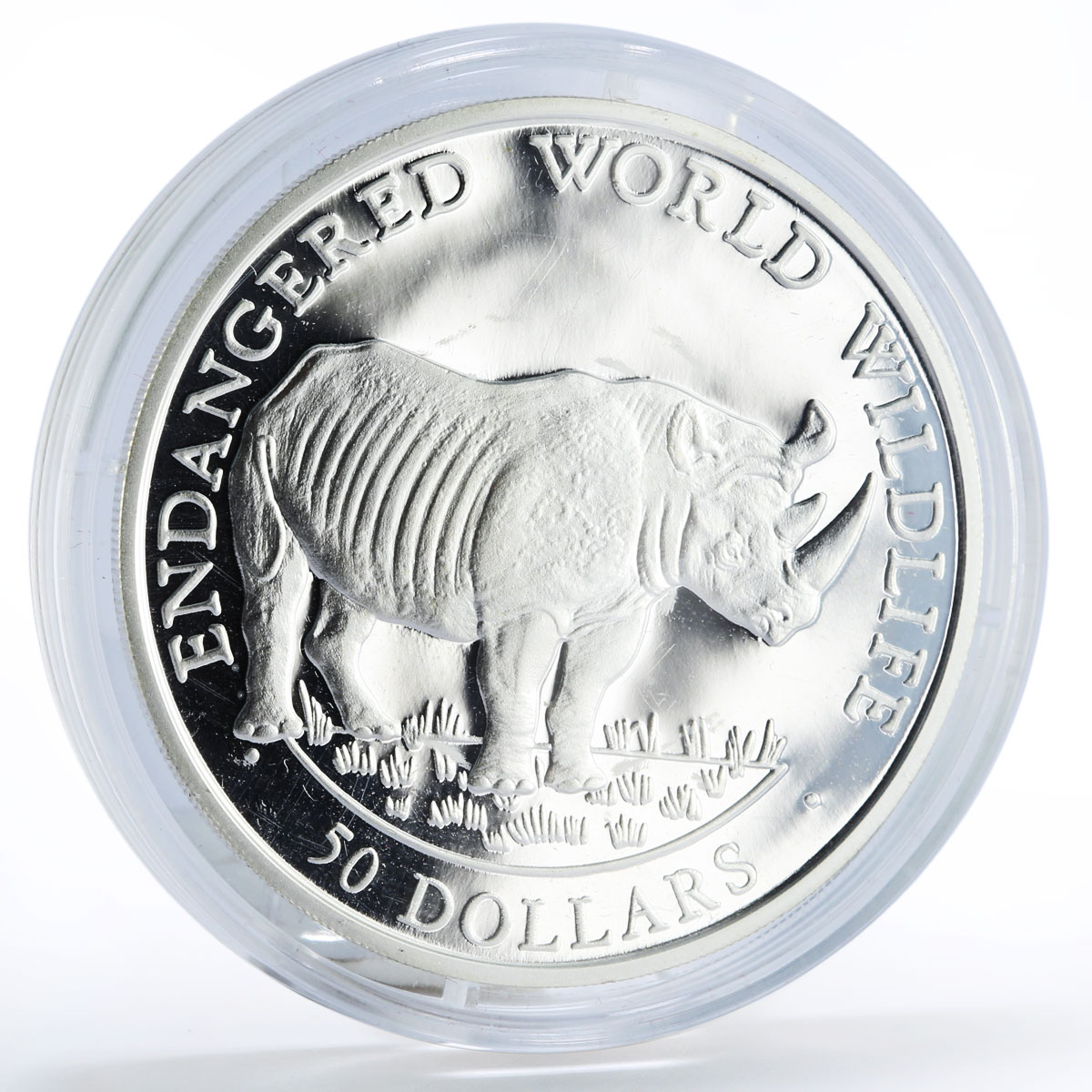 Cook Islands 50 dollars Endangered Wildlife Black Rhinoceros silver coin 1990