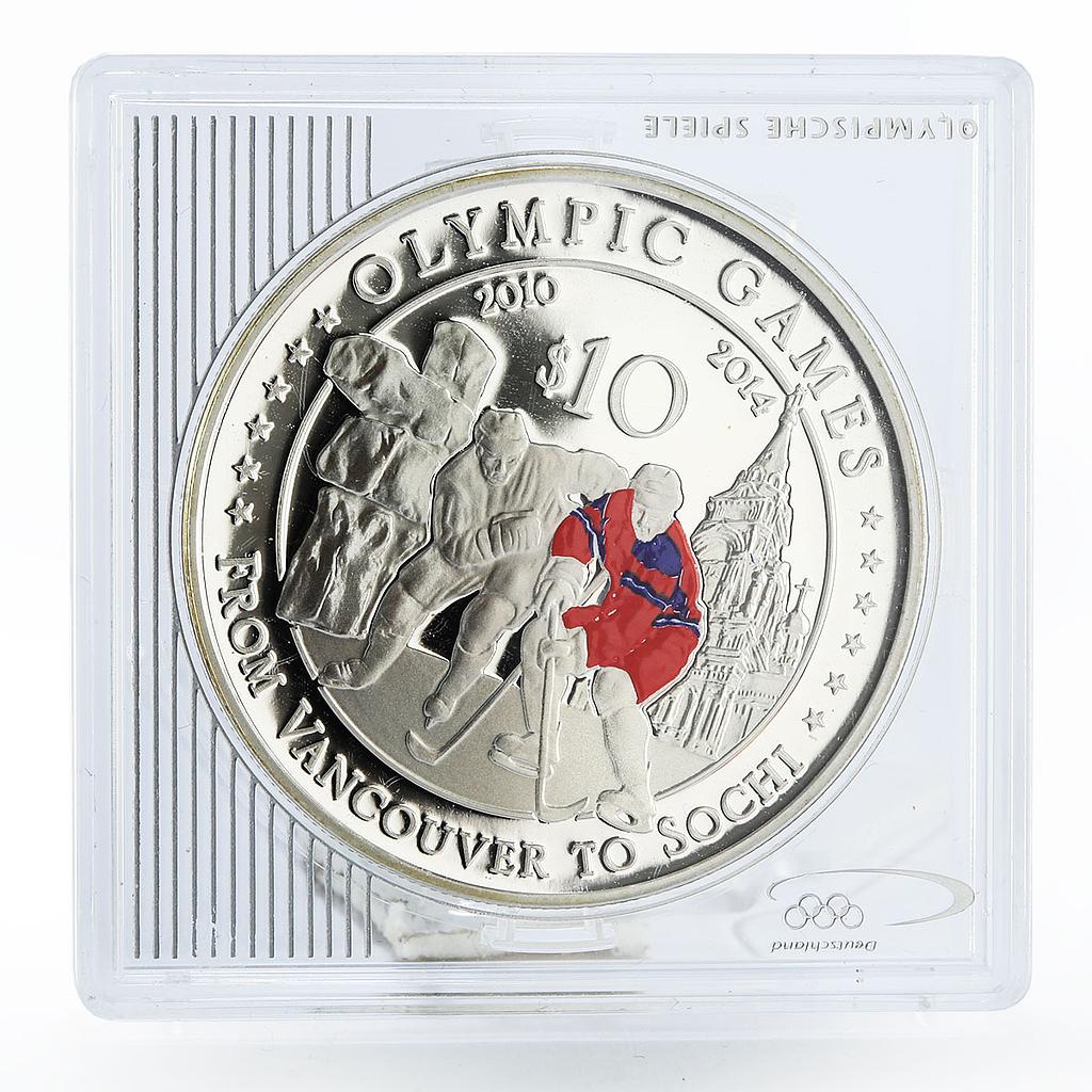 Cook Islands 10 dollars Vancouver Sochi Russia Hockey Olympic silver coin 2011