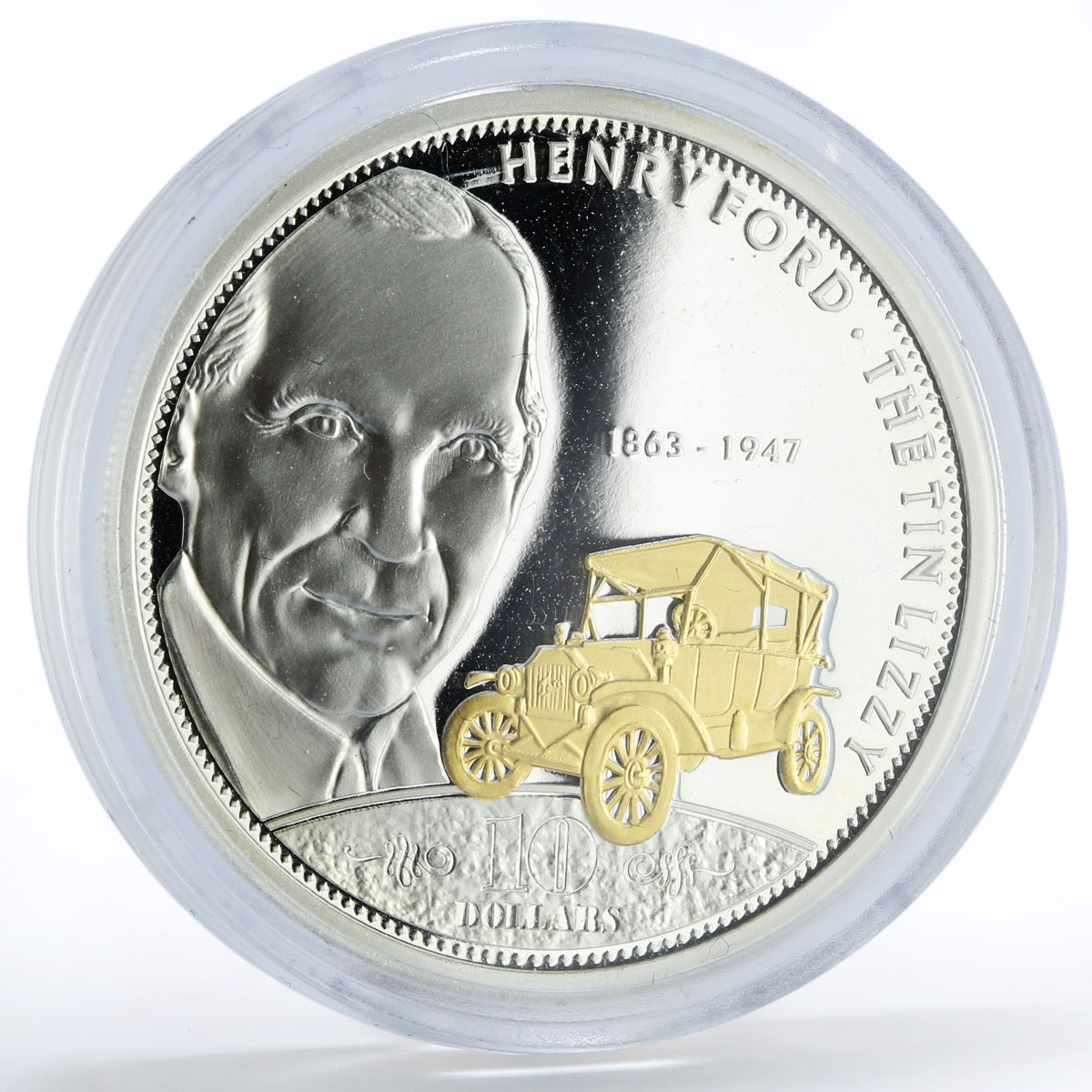 Cook Islands 10 dollars Financial Tycoons Henry Ford Car gilded silver coin 2009