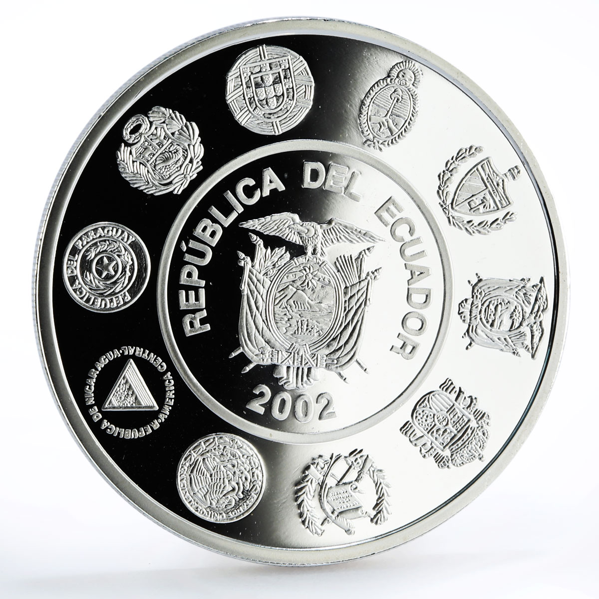 Ecuador 25000 sucres Balsawood Sailing Raft Ship proof silver coin 2002
