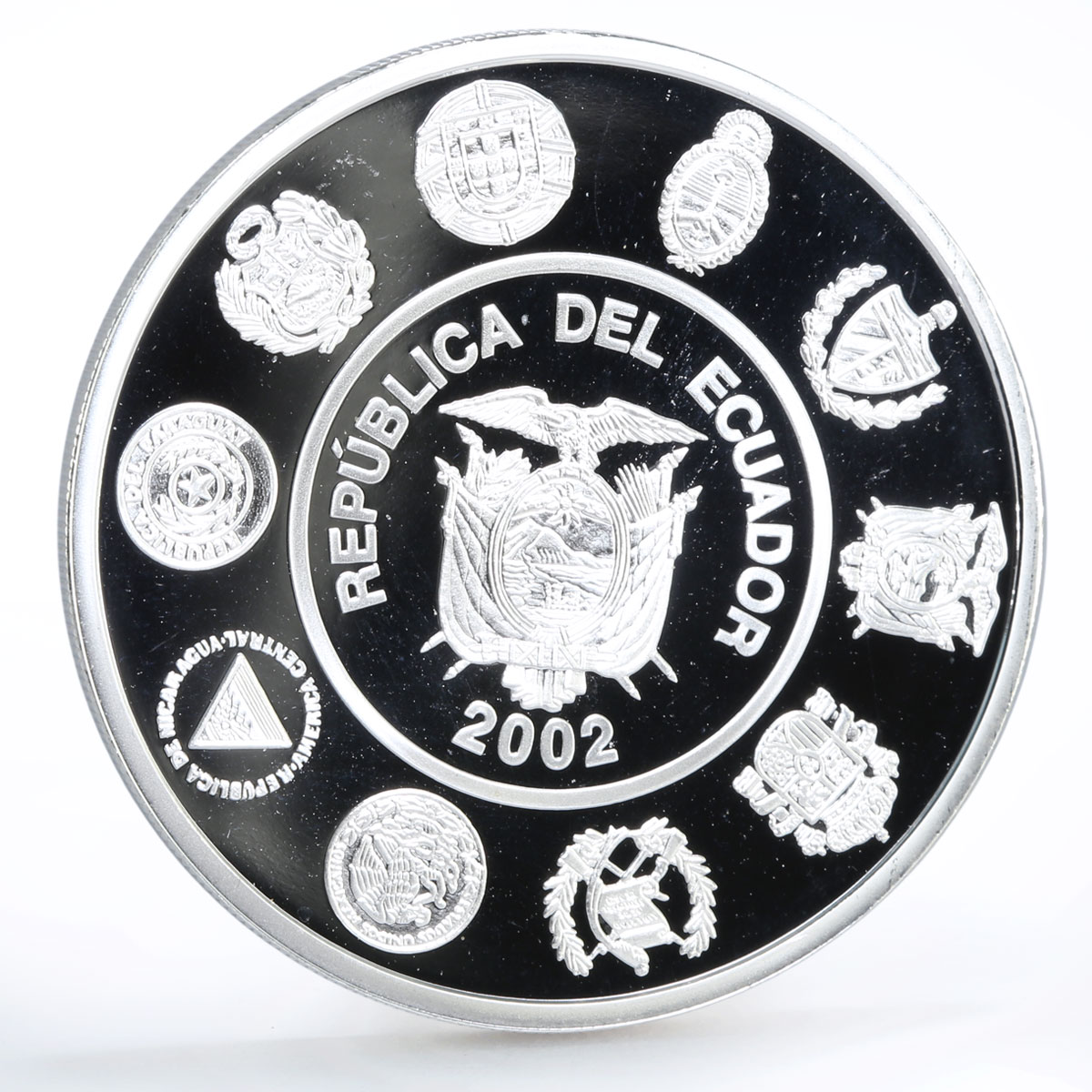 Ecuador 25000 sucres Balsawood Sailing Raft Ship proof silver coin 2002