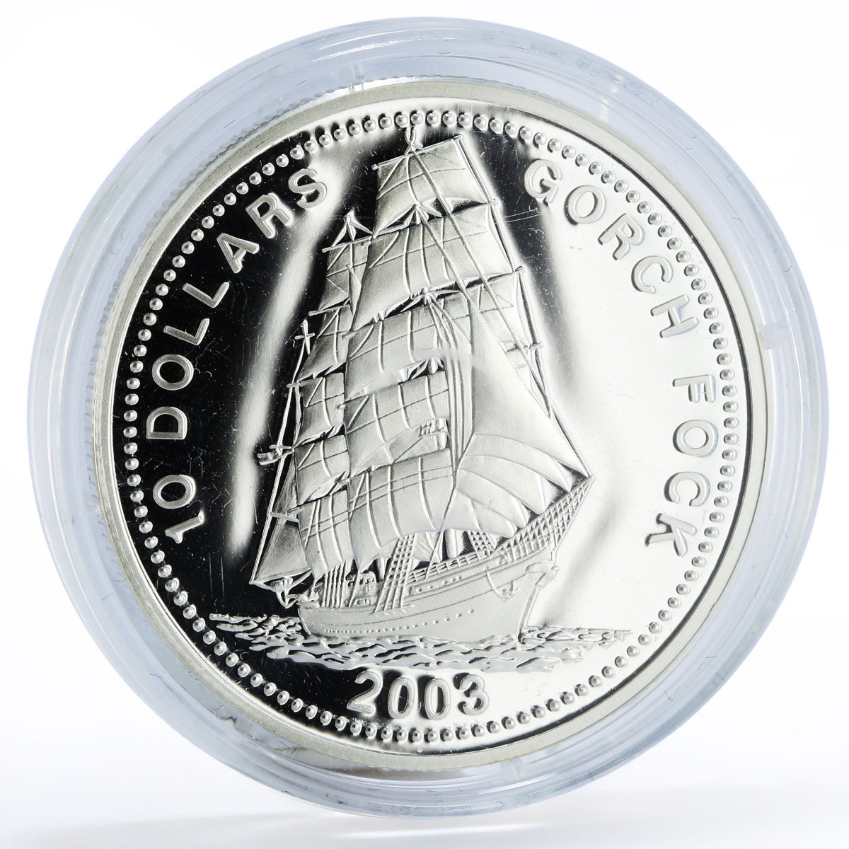 Liberia 10 dollars Clipper Gorch Fock Ship proof silver coin 2003