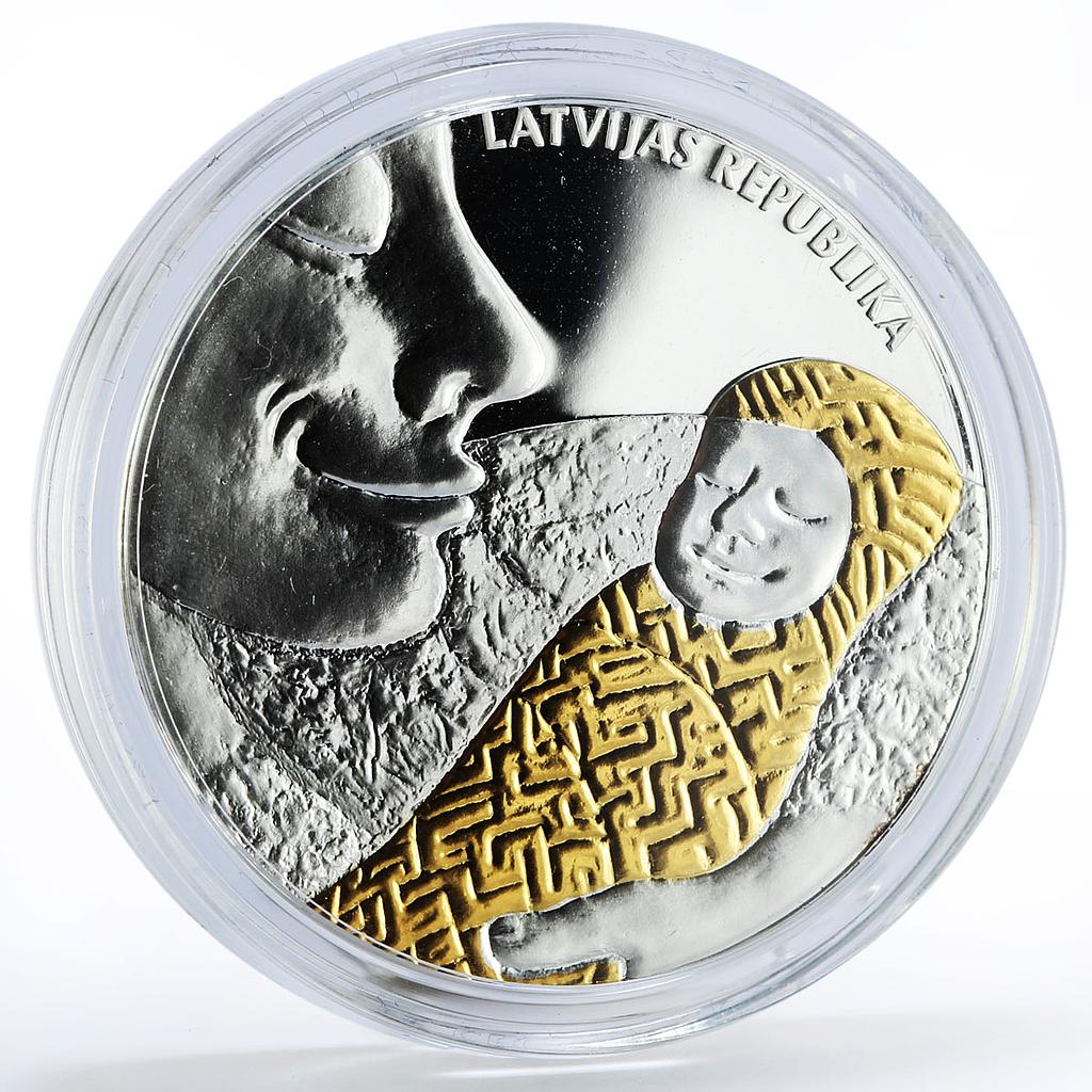 Latvia 1 lats Coin of Life Mother and Baby Leaves gilded silver coin 2007