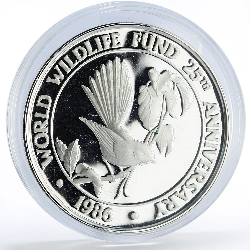 Samoa 10 dollars Conservation Wildlife Fantail Bird Fauna proof silver coin 1986