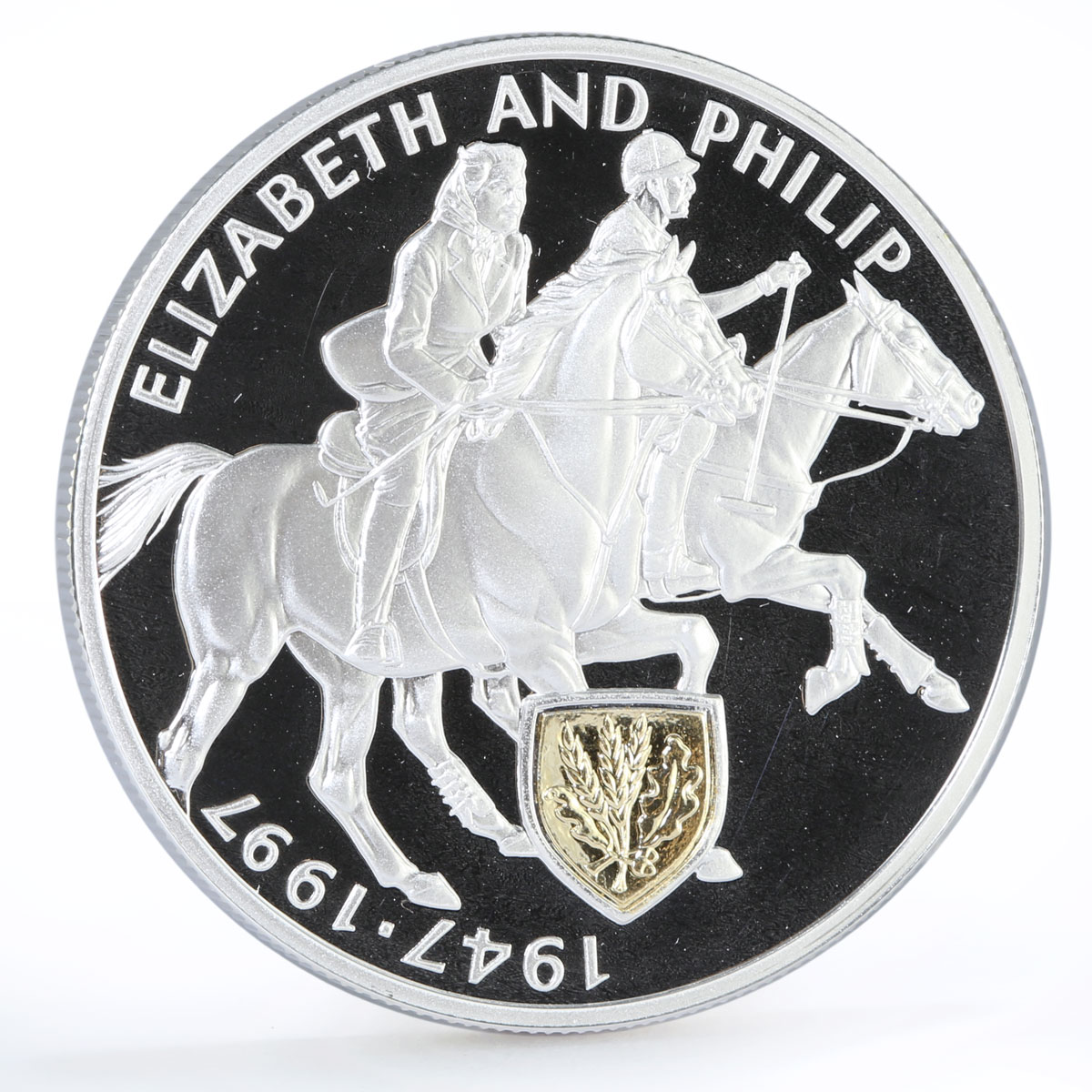 Uganda 2000 shillings Elizabeth and Phillip Golden Wedding silver coin 1997