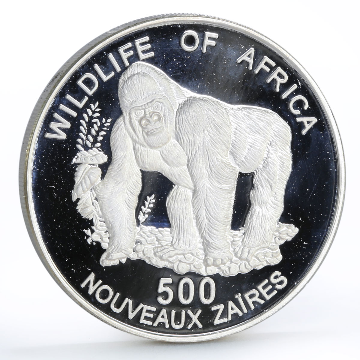 Zaire 500 francs African Wildlife Fauna Gorilla proof silver coin 1996