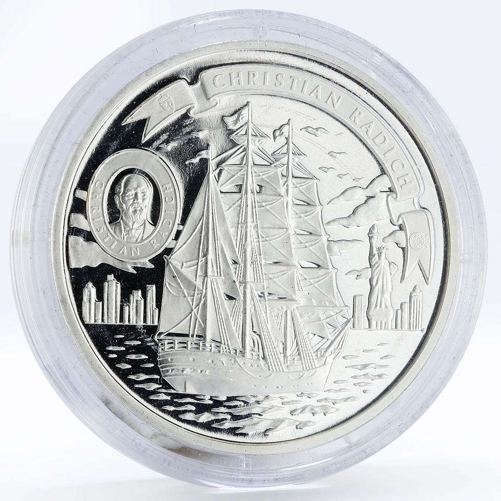 Cook Islands 5 dollars Tall Ships Christian Radich Ship Clipper silver coin 2008