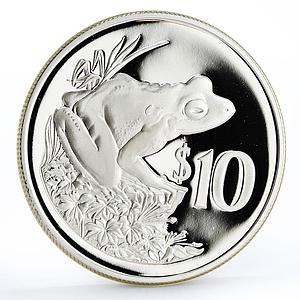 Fiji 10 dollars World Wildlife Fund Fauna Ground Frog proof silver coin 1986