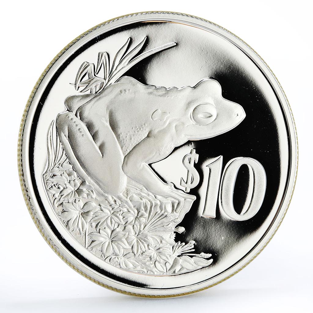 Fiji 10 dollars World Wildlife Fund Fauna Ground Frog proof silver coin 1986