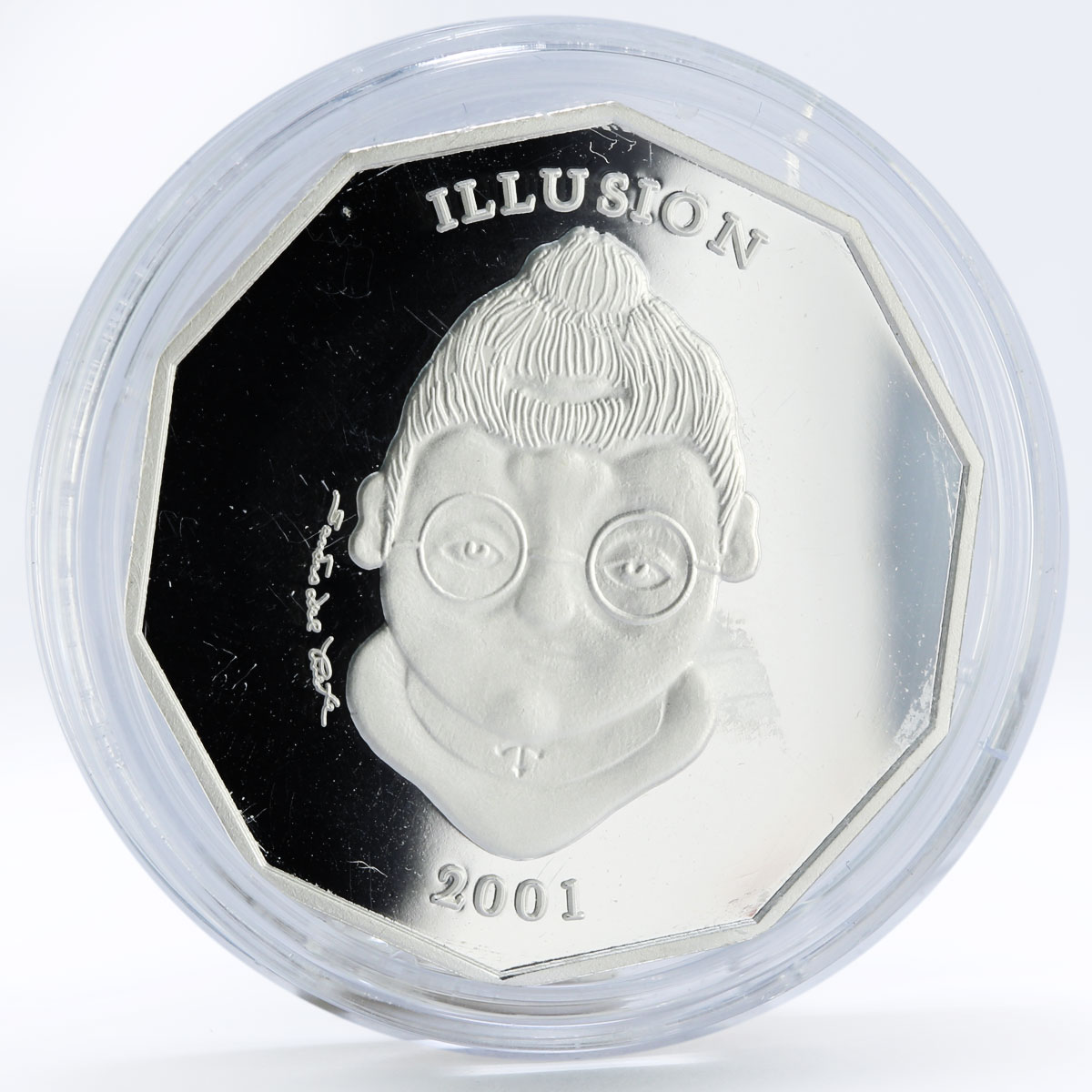 Liberia 10 dollars Female or Male Illusion silver coin 2001