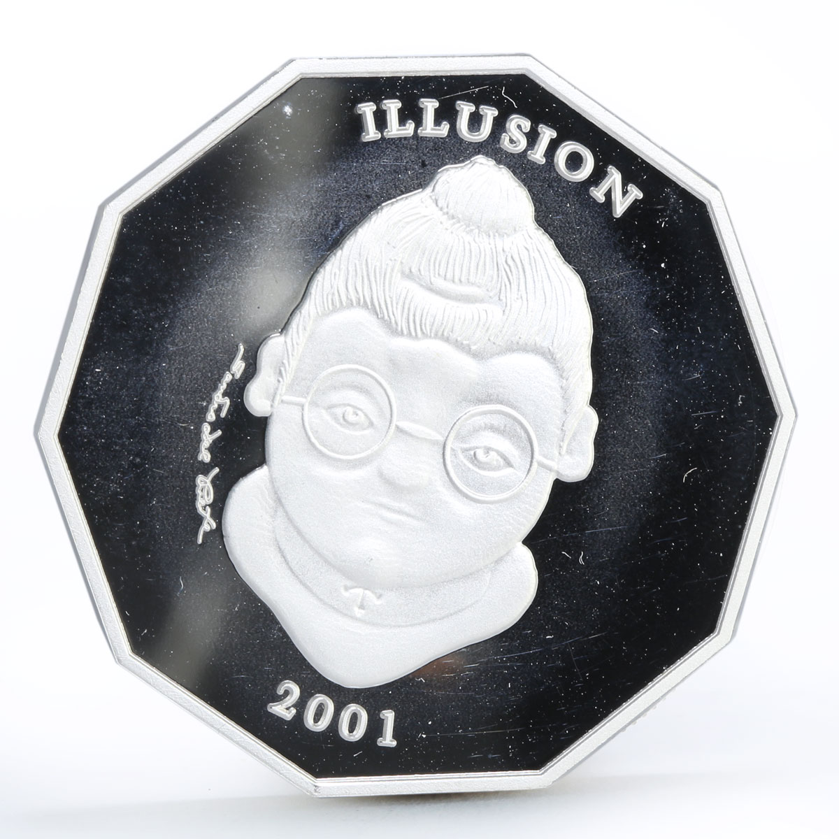 Liberia 10 dollars Female or Male Illusion silver coin 2001