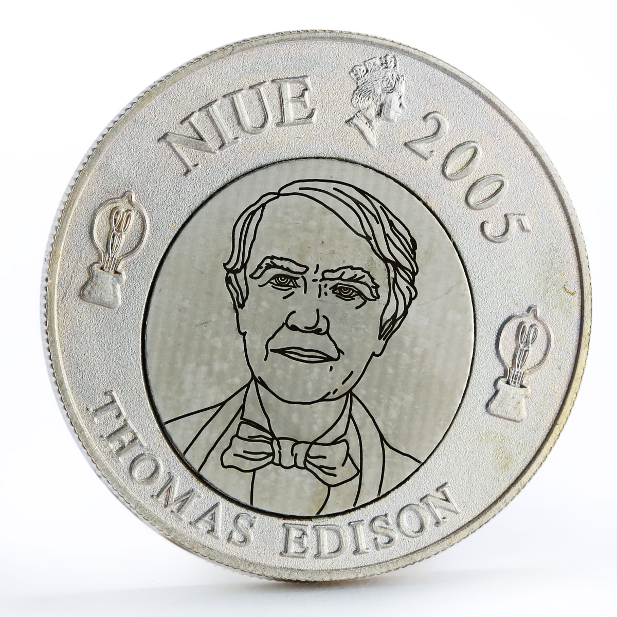 Niue 1 dollar 125th Anniversary of Thomas Edison silvered bronze coin 2005