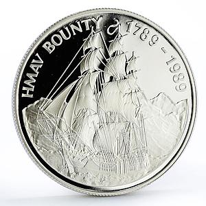 Pitcairn Island 1 dollar 200 Years to HMAV Bounty Ship Clipper silver coin 1989