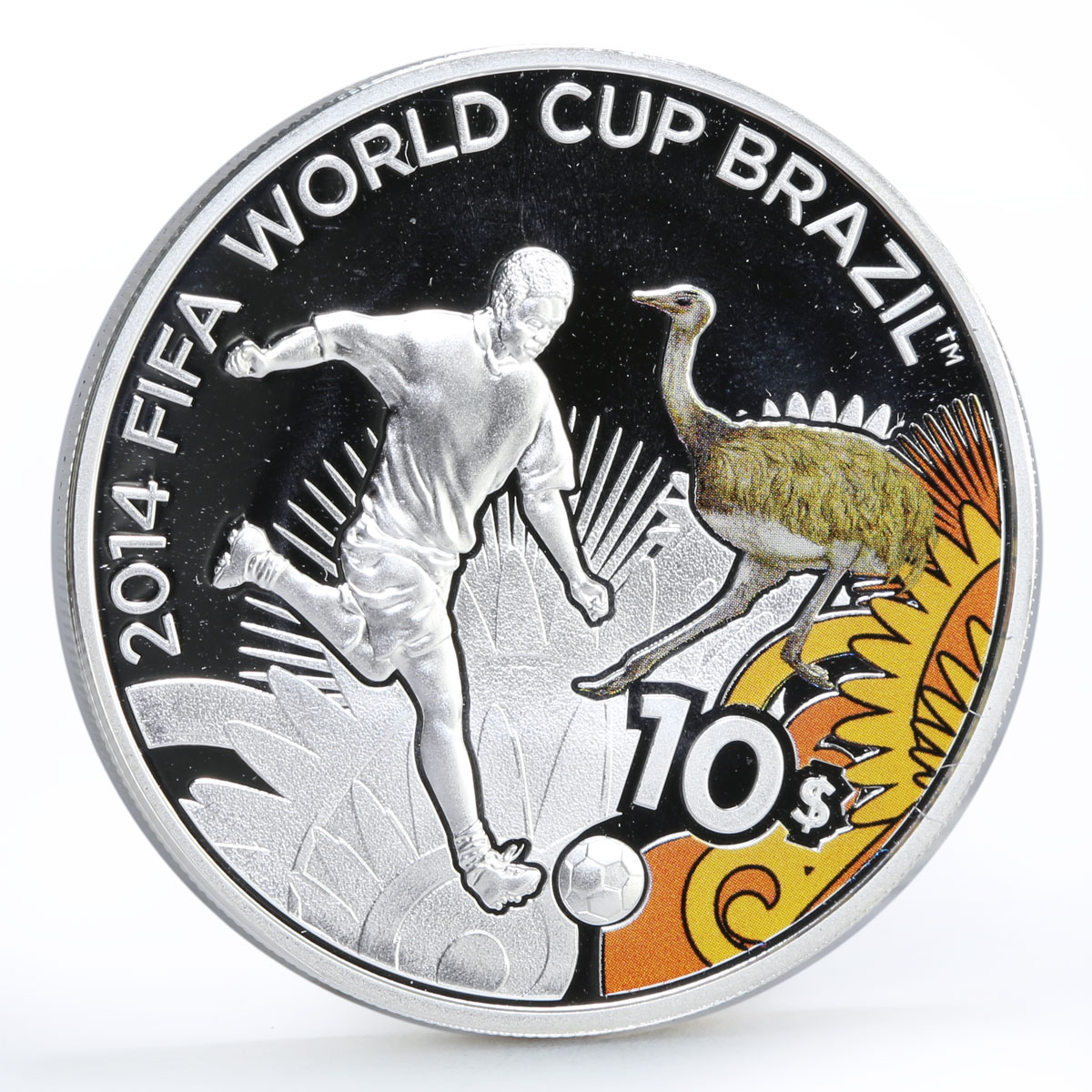 Solomon Islands 10 dollars Football World Cup in Brazil Player silver coin 2012