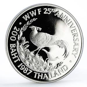 Thailand 200 baht World Wildlife Fund 25th Anniversary Pheasant silver coin 1987